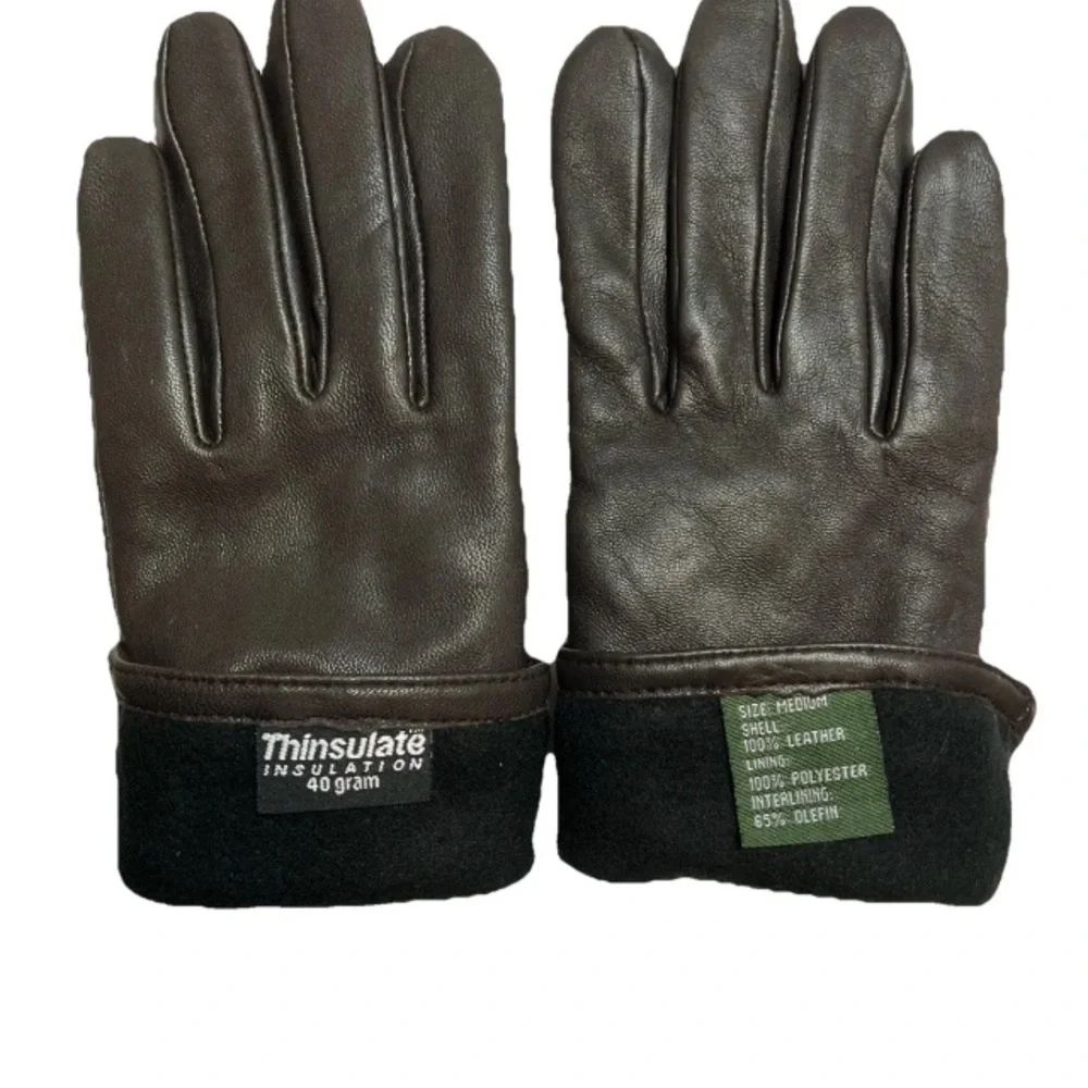 Vintage Chocolate Brown Leather Gloves Thinsulate Lined Women's Fall Winter M